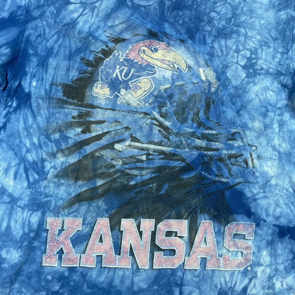 Kansas Jayhawks T-Shirt Mens M Blue The Mountain Tie Dye NCAA Football Helmet
